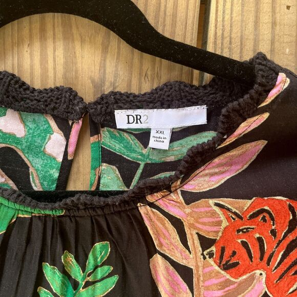 DR2 Tropical Crochet Sleeve Flowy Blouse Top - Jungle Floral - Resort Wear - XXL - Picture 2 of 5